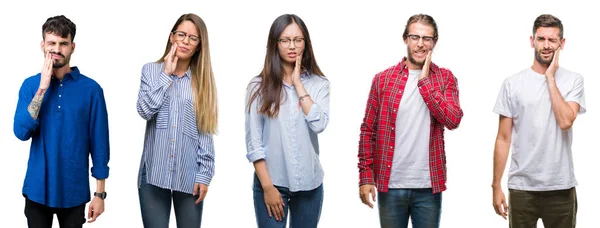 Collage Von Jungen Menschen Vor Weißem Isoliertem Hintergrund Die Den — Stockfoto