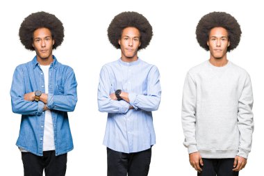 Kolaj üzerinde beyaz afro saçlı Genç adam bir arka plan gevşek yüzünde ciddi bir ifade ile izole. Basit ve doğal kameraya bakıyor.