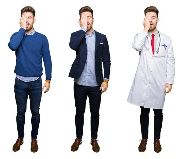 Collage Eines Gut Aussehenden Jungen Professionellen Mannes Vor Weißem Isoliertem — Stockfoto