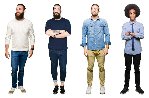 Collage Grupo Hombres Jóvenes Sobre Fondo Blanco Aislado Sonriendo Mirando — Foto de Stock