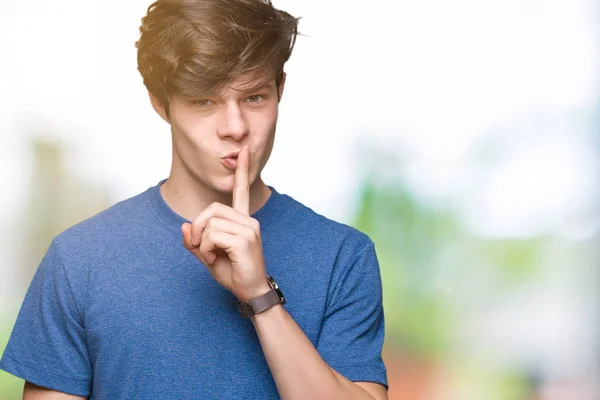 Young Handsome Man Wearing Blue Shirt Isolated Background Asking Quiet — Stock Photo, Image