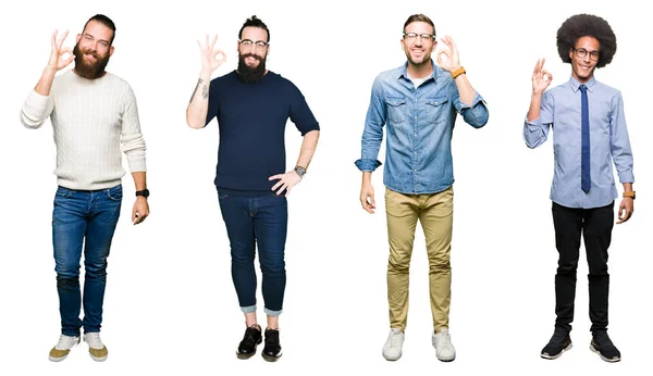 Collage Van Groep Jonge Mannen Witte Geïsoleerde Achtergrond Glimlachend Positieve — Stockfoto