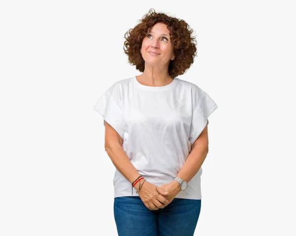 Belle Femme Âgée Âge Moyen Portant Shirt Blanc Sur Fond — Photo