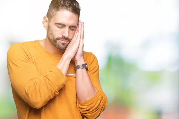 Jovem Homem Bonito Sobre Fundo Isolado Dormindo Cansado Sonhando Posando — Fotografia de Stock