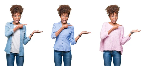 Collage Joven Hermosa Chica Africana Sobre Fondo Aislado Sorprendido Sonriendo — Foto de Stock