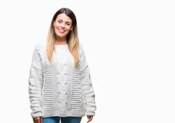 Junge Schöne Frau Lässigen Weißen Pullover Über Isoliertem Hintergrund Mit — Stockfoto