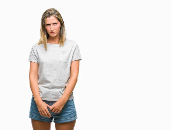 Young Beautiful Woman Isolated Background Skeptic Nervous Frowning Upset Because — Stock Photo, Image