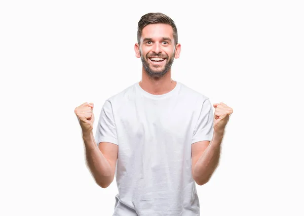 Young Handsome Man Isolated Background Celebrating Surprised Amazed Success Arms — Stock Photo, Image