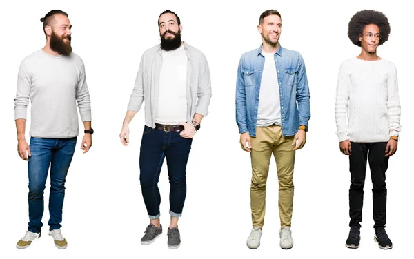 Collage Grupp Unga Män Över Vita Isolerade Bakgrunden Tittar Bort — Stockfoto