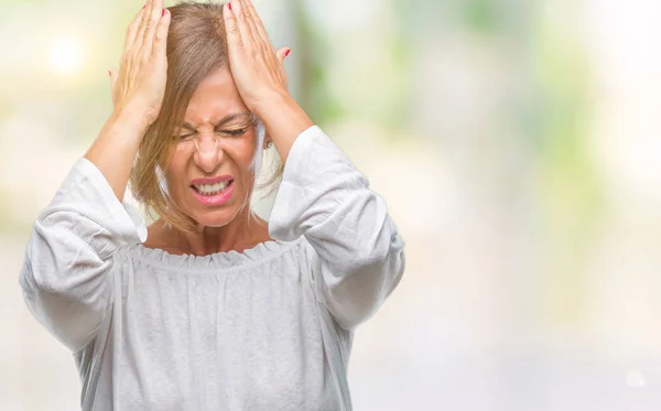 Donna Ispanica Anziana Mezza Età Sfondo Isolato Che Soffre Mal — Foto Stock