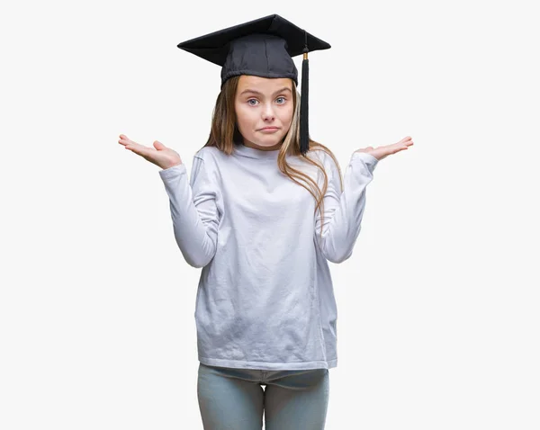 Ung Vacker Flicka Klädd Graduate Cap Över Isolerade Bakgrund Aningslös — Stockfoto
