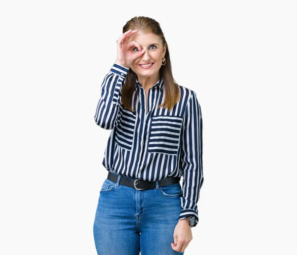 Medioevo Donna Affari Matura Sfondo Isolato Facendo Gesto Con Mano — Foto Stock