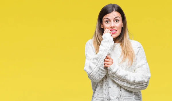 Junge Schöne Frau Lässiger Weißer Pullover Über Isoliertem Hintergrund Der — Stockfoto