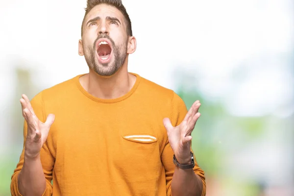 Joven Hombre Guapo Sobre Fondo Aislado Loco Loco Gritando Gritando — Foto de Stock