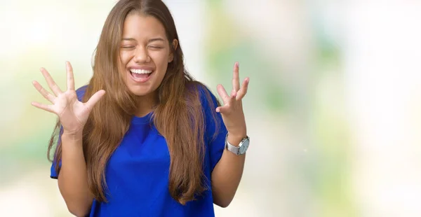 Junge Schöne Brünette Frau Trägt Blaues Shirt Über Isoliertem Hintergrund — Stockfoto