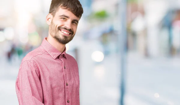 Ung Vacker Man Klädd Rosa Tröja Över Isolerade Bakgrund Inbjudande — Stockfoto