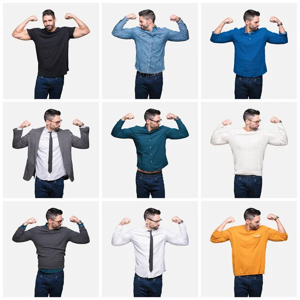 Collage Bell Uomo Sfondo Isolato Che Mostra Muscoli Delle Braccia — Foto Stock
