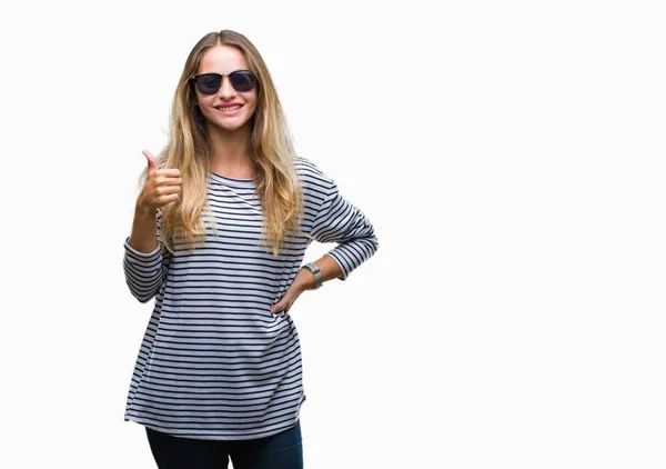 Young Beautiful Blonde Woman Wearing Sunglasses Isolated Background Doing Happy — Stock Photo, Image