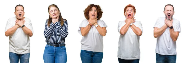 Collage Gruppen Senior Personer Över Isolerade Bakgrund Skrika Och Kväva — Stockfoto