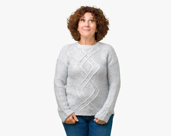 Beautiful Middle Ager Senior Woman Wearing Winter Sweater Isolated Background — Stock Photo, Image