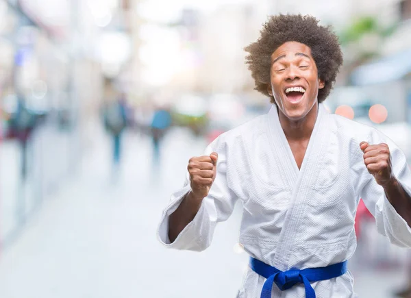 Afro American Man Wearing Karate Kimono Isolated Background Excited Success — Stock Photo, Image