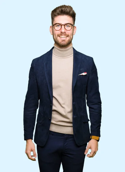 Young Handsome Business Man Wearing Glasses Happy Cool Smile Face — Stock Photo, Image