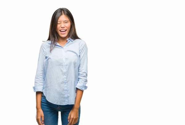 Joven Mujer Negocios Asiática Sobre Fondo Aislado Guiño Mirando Cámara — Foto de Stock