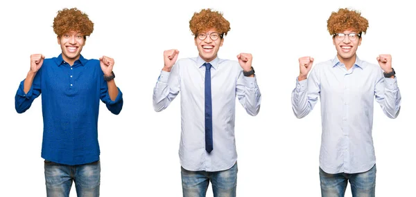 Collage Jóvenes Hombres Negocios Con Pelo Rizado Con Gafas Sobre —  Fotos de Stock