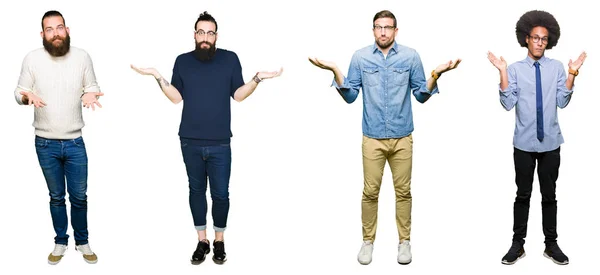 Collage Grupo Hombres Jóvenes Sobre Fondo Blanco Aislado Expresión Despistada —  Fotos de Stock