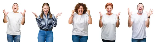 Collage Gruppo Anziani Sfondo Isolato Che Celebrano Pazzo Pazzo Successo — Foto Stock