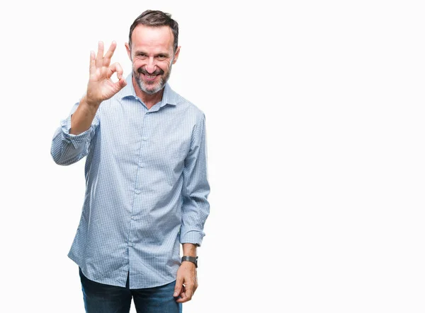 Middle Age Hoary Senior Business Man Isolated Background Smiling Positive — Stock Photo, Image