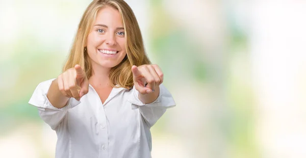 Schöne Junge Geschäftsfrau Über Isoliertem Hintergrund Die Mit Den Fingern — Stockfoto