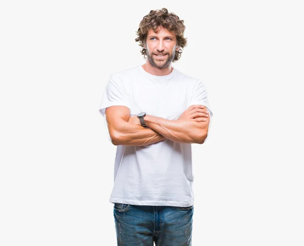 Hombre Modelo Hispano Guapo Sobre Fondo Aislado Cara Feliz Sonriendo —  Fotos de Stock