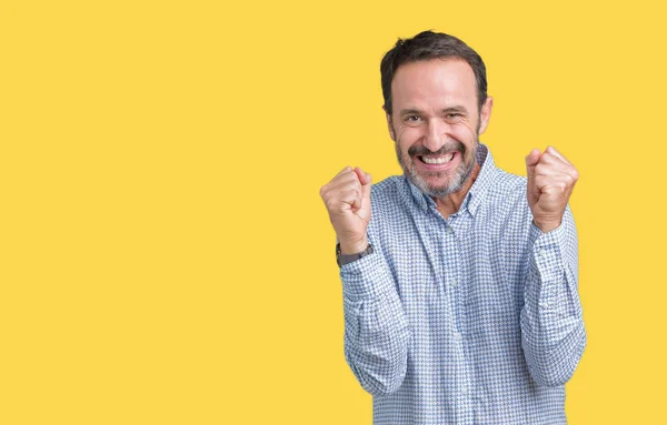 Guapo Mediana Edad Elegante Hombre Mayor Sobre Fondo Aislado Celebrando —  Fotos de Stock