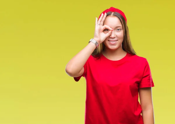 Young Caucasian Beautiful Woman Isolated Background Doing Gesture Hand Smiling — Stock Photo, Image