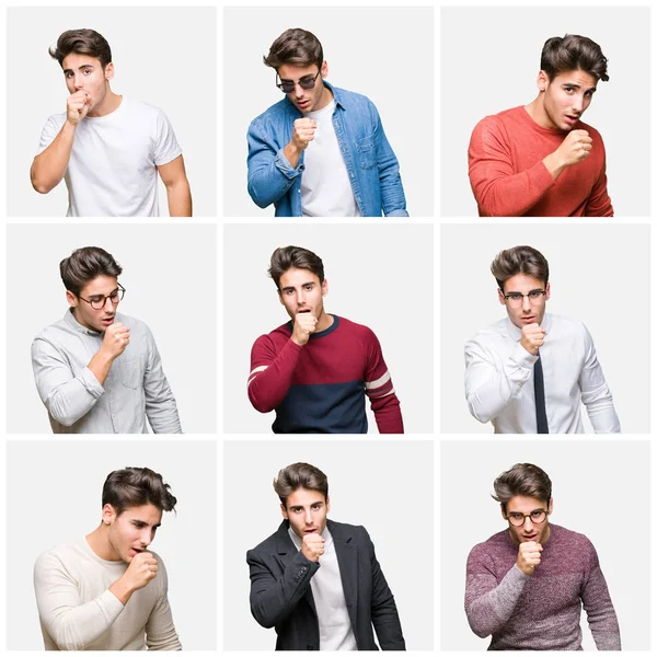 Collage Joven Hombre Negocios Guapo Sobre Fondo Aislado Sintiéndose Mal — Foto de Stock