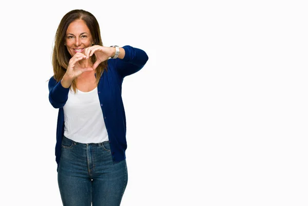 Hermosa Mujer Adulta Casual Mediana Edad Sobre Fondo Aislado Sonriendo — Foto de Stock