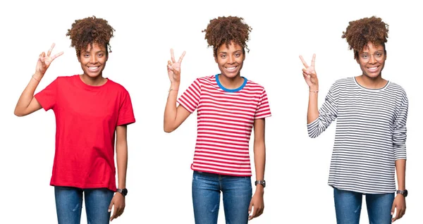 Colagem Jovem Bela Menina Africana Sobre Fundo Isolado Mostrando Apontando — Fotografia de Stock