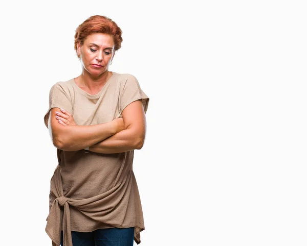 Atrractive Senior Caucasian Redhead Woman Isolated Background Skeptic Nervous Disapproving — Stock Photo, Image