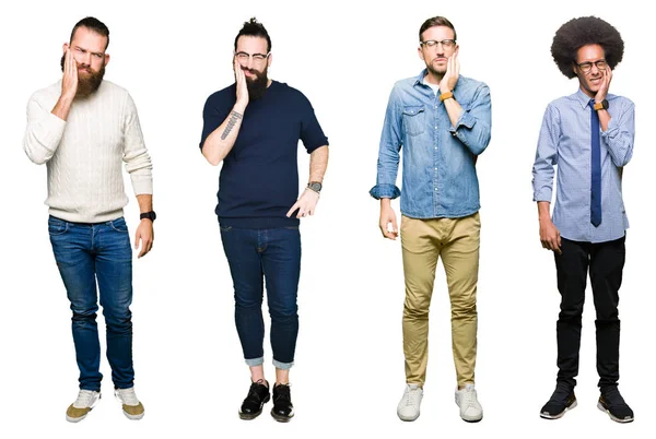 Collage Grupp Unga Män Över Vit Isolerade Bakgrund Att Röra — Stockfoto