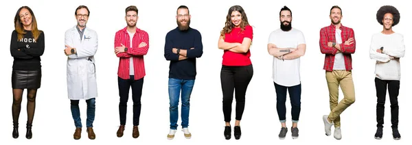 Collage Personas Sobre Fondo Blanco Aislado Rostro Feliz Sonriendo Con — Foto de Stock