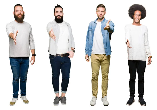 Collage Grupp Unga Män Över Vit Isolerade Bakgrund Leende Vänliga — Stockfoto