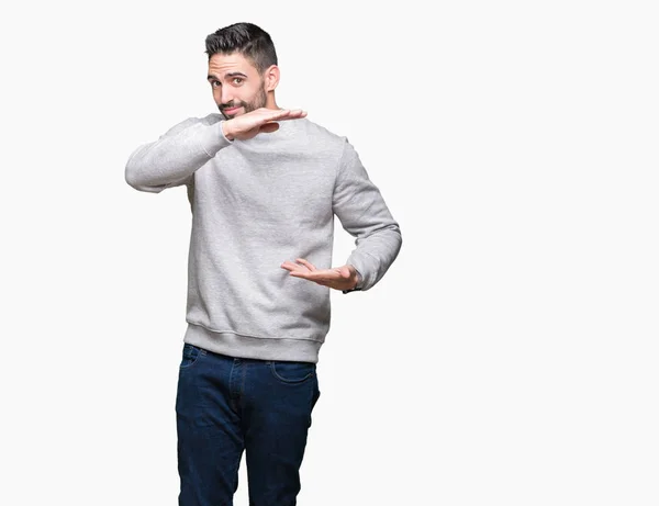 Homem Bonito Jovem Vestindo Camisola Sobre Fundo Isolado Gestos Com — Fotografia de Stock