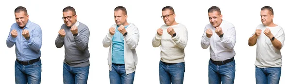 Composition Arab Middle Age Man Isolated Background Ready Fight Fist — Stock Fotó