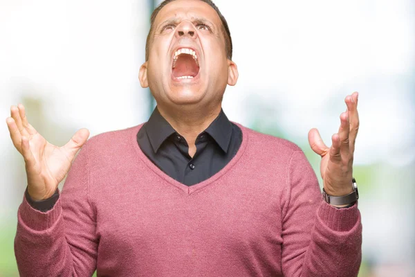 Middle Age Arab Man Isolated Background Crazy Mad Shouting Yelling — Stock Photo, Image