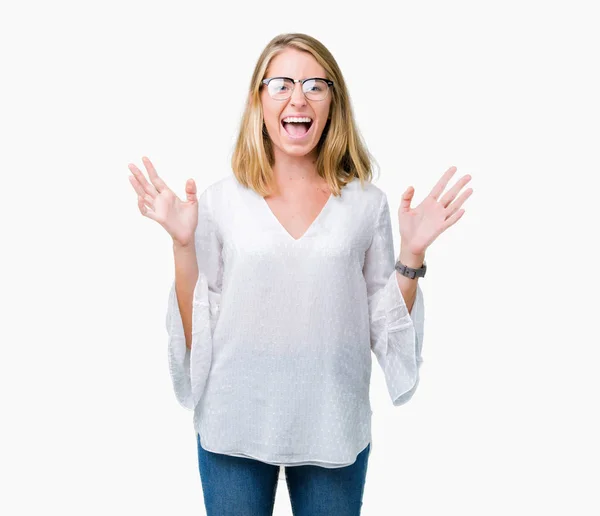 Beautiful Young Woman Wearing Glasses Isolated Background Crazy Mad Shouting — Stock Photo, Image