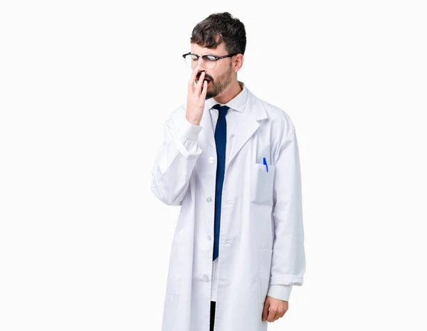 Giovane Scienziato Professionista Uomo Indossando Cappotto Bianco Sfondo Isolato Annoiato — Foto Stock