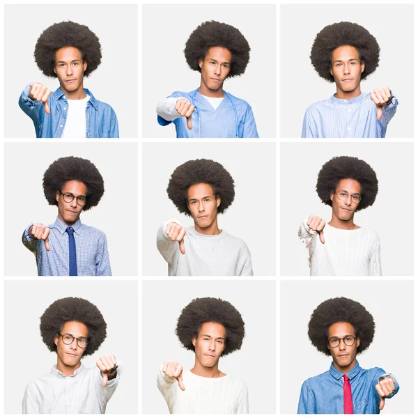 Koláž Mladého Muže Poblednými Vlasy Bílém Izolovaném Pozadí Vypadá Nešťastně — Stock fotografie