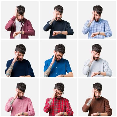 Kolaj gencin izole arka plan üzerinde seyretmek zaman endişeli, geç korkuyor arıyorsunuz