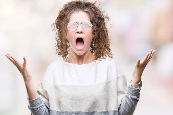 Schöne Brünette Lockige Haare Junge Mädchen Mit Brille Über Isoliertem — Stockfoto